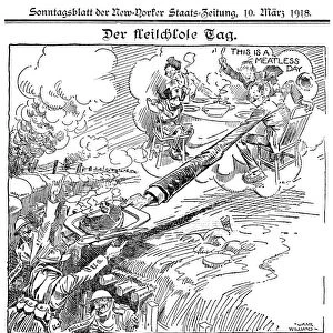 WORLD WAR I: MEATLESS DAY. A cartoon from a German-language New York newspaper