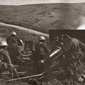 WORLD WAR I: SERBIA. British artillery aiding Serbian troops on the Balkan Front