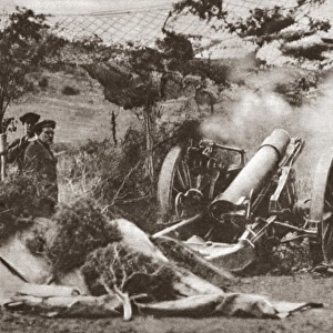 WORLD WAR I: SERBIA. Six-inch howitzer of the Allied army being used against Bulgarian