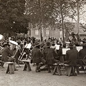 WWI: BAND, 1918. American military band giving a concert in a village in Alsace, France