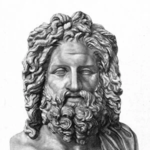 ZEUS. Wood engraving of a Roman marble copy of the lost 4th century B. C. original Greek sculpture