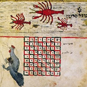 ZODIAC SIGN: CANCER, 1716. Drawing from a Hebrew book about the Jewish calendar, Sefer Evronot, Halberstadt, Germany, 1716