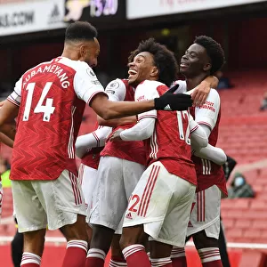 Arsenal Celebrate Bukayo Saka's Goal Against Sheffield United in Empty Emirates Stadium (2020-21)
