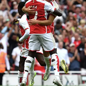Arsenal Celebrate First Goal: Saka, Martinelli, and Nketiah vs. Nottingham Forest (2023-24)