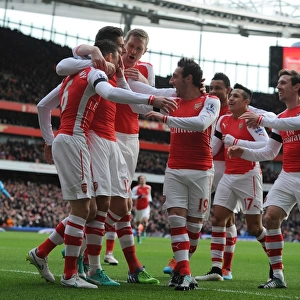 Arsenal Celebrate Koscielny's Goal Against Stoke City, Premier League 2014-15