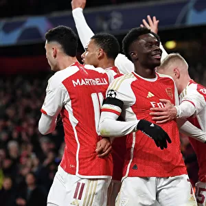 Arsenal Celebrate Second Goal Against RC Lens in 2023-24 UEFA Champions League