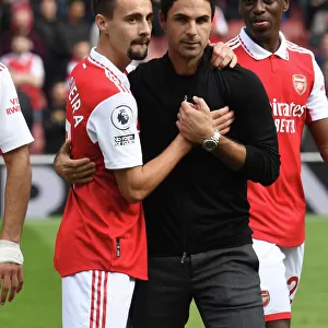 Arsenal Manager Mikel Arteta Celebrates with Fabio Vieira After Arsenal's Victory Against Tottenham Hotspur (2022-23)