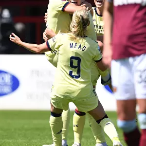 Arsenal Women Celebrate Steph Catley's Goal Against West Ham United Women in FA WSL Showdown