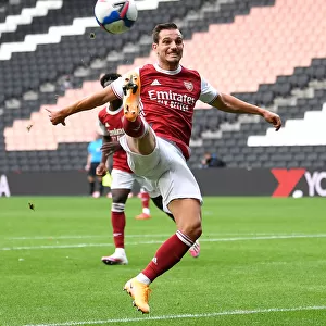 Arsenal's Cedric Soares in Action against MK Dons in 2020 Pre-Season Friendly