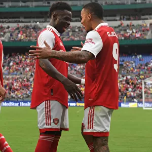 Arsenal's Gabriel Jesus and Bukayo Saka Celebrate Goal in Pre-Season Friendly Against Everton
