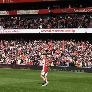 Arsenal's Gabriel Martinelli Celebrates with Fans after Arsenal v Leeds United Win, Premier League 2021-22