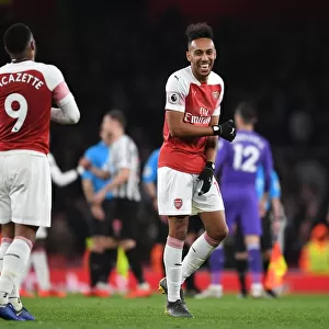 Arsenal's Lacazette and Aubameyang Celebrate Win Against Newcastle United (April 2019)