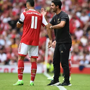 Arsenal's Mikel Arteta Coaches Gabriel Martinelli at Emirates Cup Match, 2022