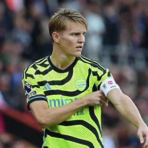 Arsenal's Odegaard Adjusts Armband in AFC Bournemouth Clash (2023-24)