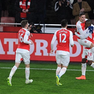 Arsenal's Star Quartet: Campbell, Ramsey, Giroud, and Gabriel Celebrate Goal Against Swansea City (2015-16)