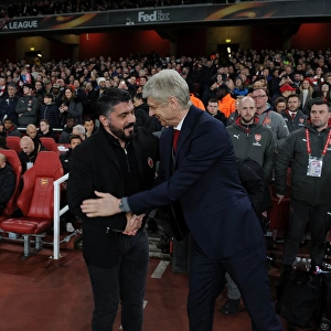 Arsene Wenger and Gennaro Gattuso: A Pre-Match Handshake Before Arsenal vs. AC Milan, UEFA Europa League (2018)