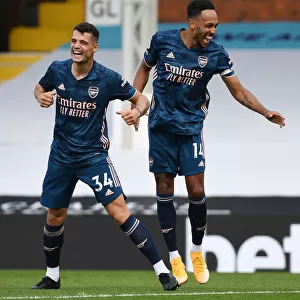 Aubameyang and Xhaka Celebrate Arsenal's Third Goal vs Fulham (2020-21)