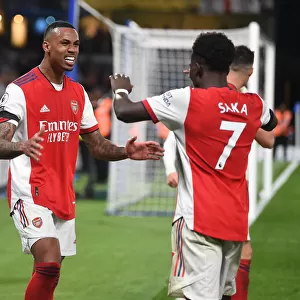 Saka and Gabriel Celebrate Arsenal's Fourth Goal Against Chelsea (2021-22)