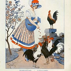 La Vie Parisienne 1916 1910s France cc chickens cockrells feeding eggs