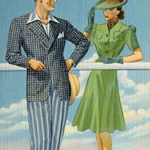 Advertisement for Smart Patterns Clothing. ca. 1939, DEAR SIR: When you have your clothes Made-to-Measure the personal touch of Fine Custom Tailoring gives you that feeling of Individuality because of perfect styling and fitjaYour selection of a SUIT or TOP-COAT from the New FERRIS sample line for Spring and Summer 1940, now on display, assures you of dependable fabrics, possessing superb wearing and tailoring qualities