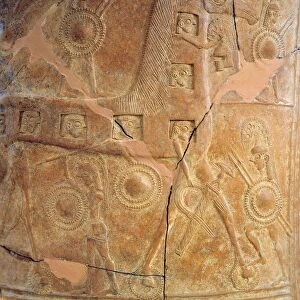 Amphora with scene of Trojan War in relief, detail depicting Trojan horse, 7th Century B. C