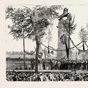The Anniversary of the Battle of Waterloo, the Statue at Quatre Bras, Belgium, Engraving 1890