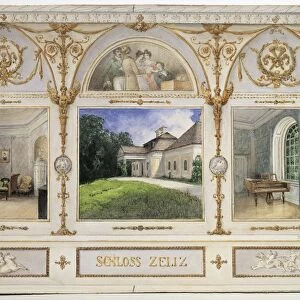 Austria, Vienna, Watercolor painting of Zseliz Castle
