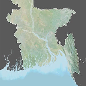 Bangladesh, Relief Map With Border and Mask