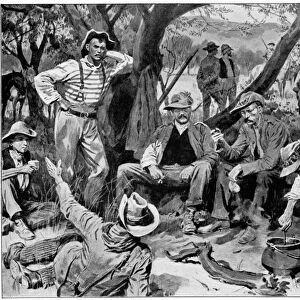 Boer fighters. Jack Hindon and his gang of train wreckers. Drawing after a photograph