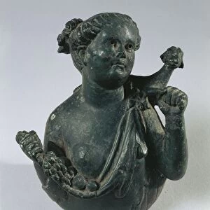 Bronze bust of Maenad holding goat on her shoulders and fruit in her arms, From Volubilis (Morocco)