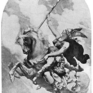 Brunhilde foremost of the Valkyries, daughter of Wotan and Erda, bearing a wounded