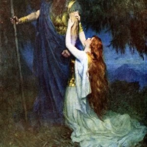 Brunhilde foremost of the Valkyries, daughter of Wotan and Erda, pleading with her father