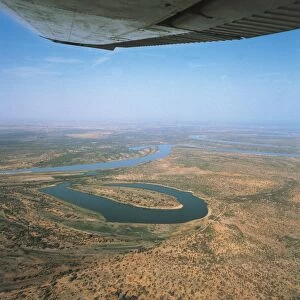 Chad, Aerial view of Chari River, tributary of Lake Chad