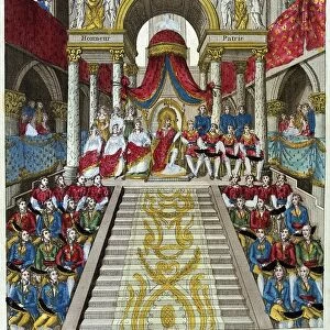 Coronation of Napoleon I, 2 December 1804. Napoleon enthroned in Notre Dame, Paris