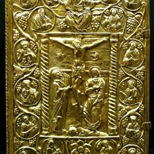 Cover of gospel book showing Crucifixion
