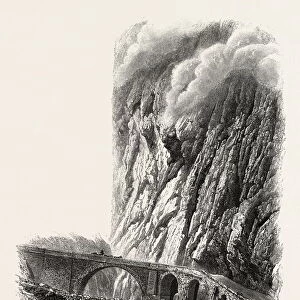 The Devils Bridge, on the St. Gothard Road, Switzerland, the passes of the alps
