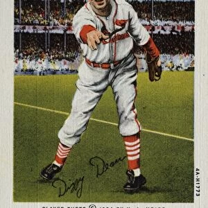 Dizzy Dean of the St. Louis Cardinals. ca. 1934, St. Louis, Missouri, USA, DIZZY DEAN, star pitcher of the World Champion St. Louis Cardinals and most valuable player in the National League for the 1934 season. Dizzys record for the 1934 season was 30 victories against 7 defeats for an average of. 811. During the World Series he won two of the Red Birds four victories and hit safely three times out of twelve for an average of. 250. Dizzy is 23 years old and has just finished his third season of big league baseball. There is also a Paul Dean picture in some of these Dizzy and Paul Dean Shirts. See your dealer