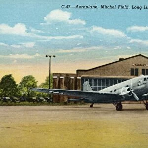 Douglas DC-3 Airplane at Mitchel Field. ca. 1946, Long Island, New York, USA, C-47-Aeroplane, Mitchel Field, Long Island, N. Y