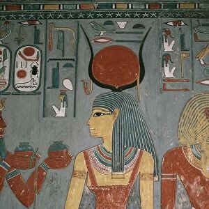 Egypt, Ancient Thebes, Luxor, Valley of the Kings, Tomb of Horemheb, Mural painting depicting goddess Isis, New Kingdom, Dynasty XVIII