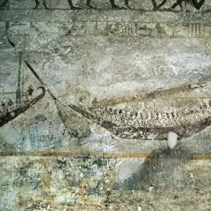 Egypt, Necropolis of Beni Hasan, Tomb of Amenemhat, mural painting depicting boat