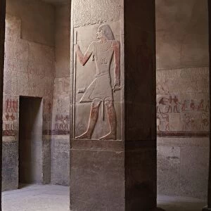Egypt, Saqqara, Necropolis. Mastaba of Mereruka, pillared room, pillar with painted relief of the deceased