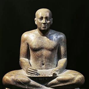 Egyptian civilization, Saitic Period, quartzite statue of Petamenophis as scribe, from Karnak
