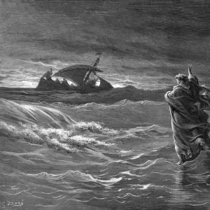 Engraving of Jesus walking on water, 1866