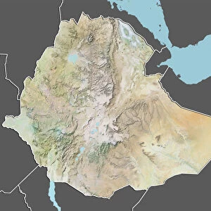 Ethiopia, Relief Map With Border and Mask