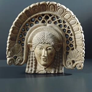 Etruscan antefix in shape of head of woman, from ancient Lanuvium, Rome Province, Italy, 5th Century B. C