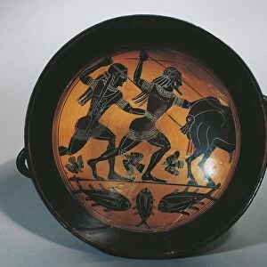 Etruscan bowl depicting Calydonian Boar hunt, from Cerveteri, Rome Province, 6th Century B. C