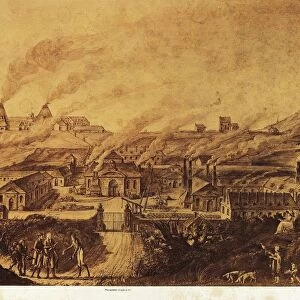 France, Le Creusot, View of the foundry and the crystal factory, circa 1806