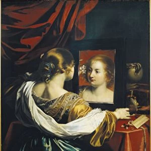 France, Lyon, Vanity, Woman at the mirror painting