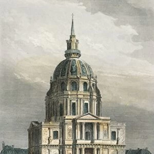 France, Paris, engraving of Hotel des Invalides
