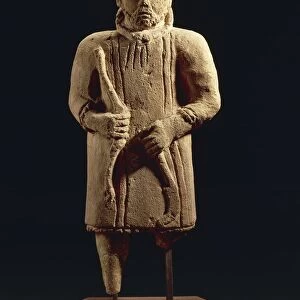 France, Sarthe, Mont-Saint-Jean, Sculpture representing a foreign God, limestone
